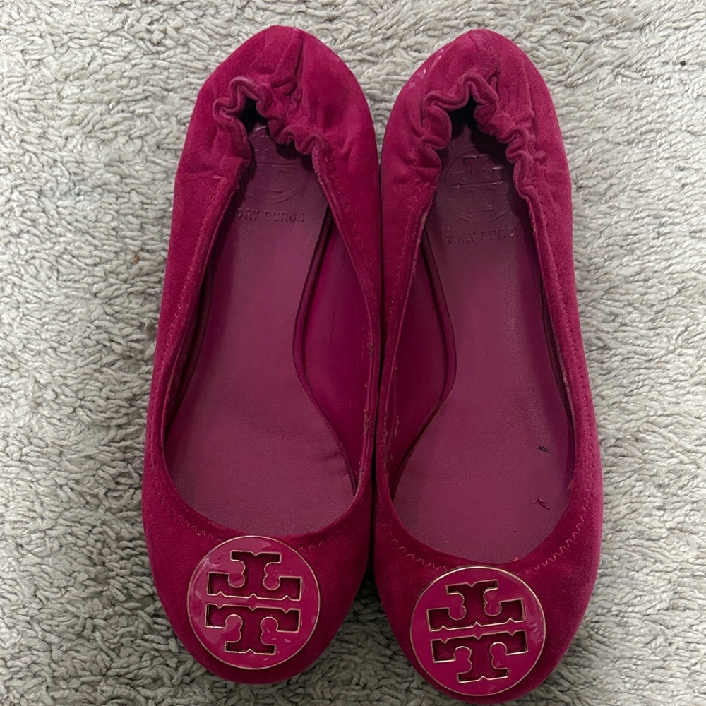 Tory Burch Suede Flats in Deep Raspberry